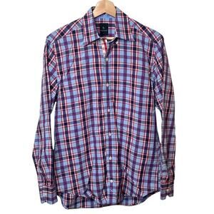 Tailorbyrd Red/White/Blue Long-Sleeve Plaid Shirt Mens S